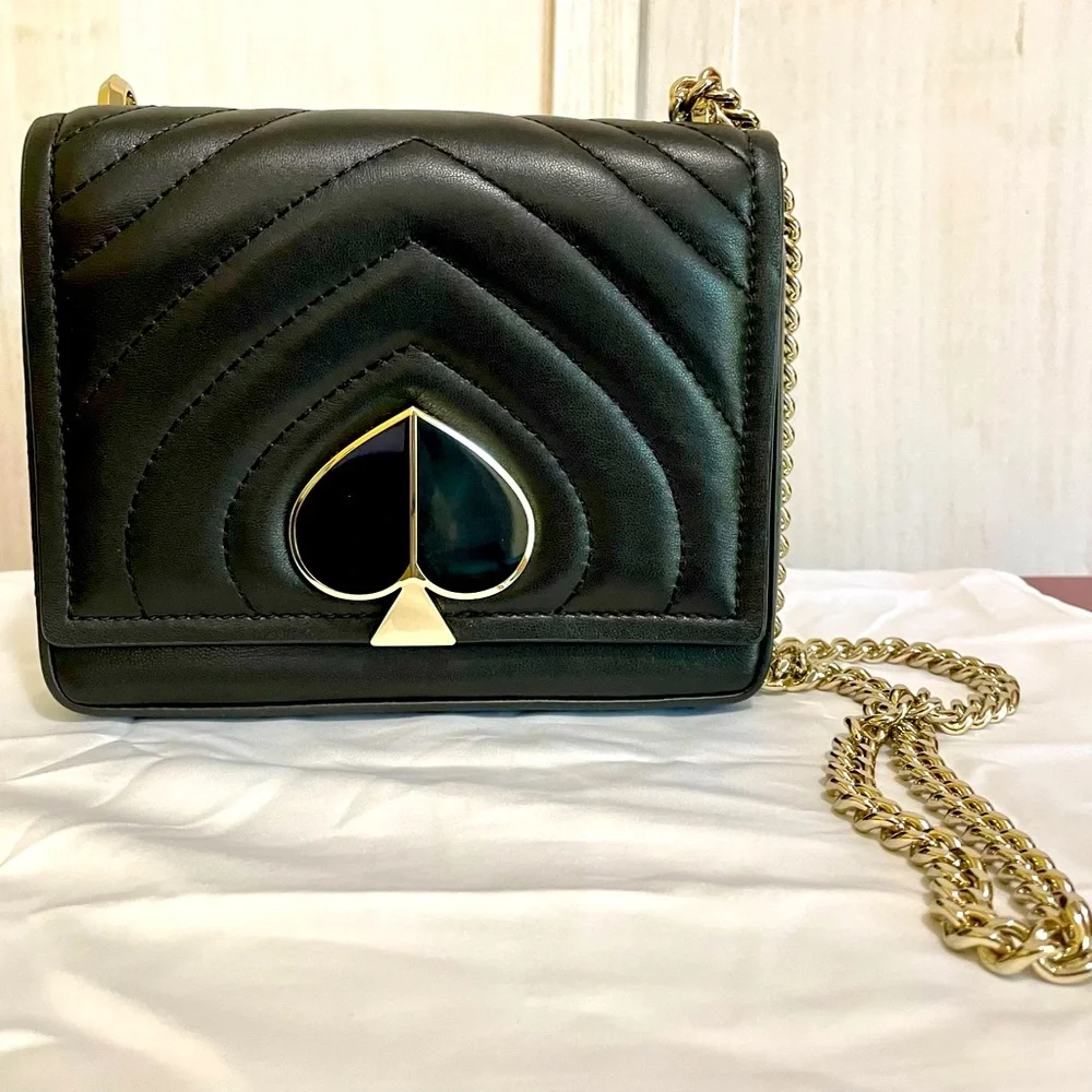 kate spade Black Quilted Leather Mini Crossbody with Gold Hardware